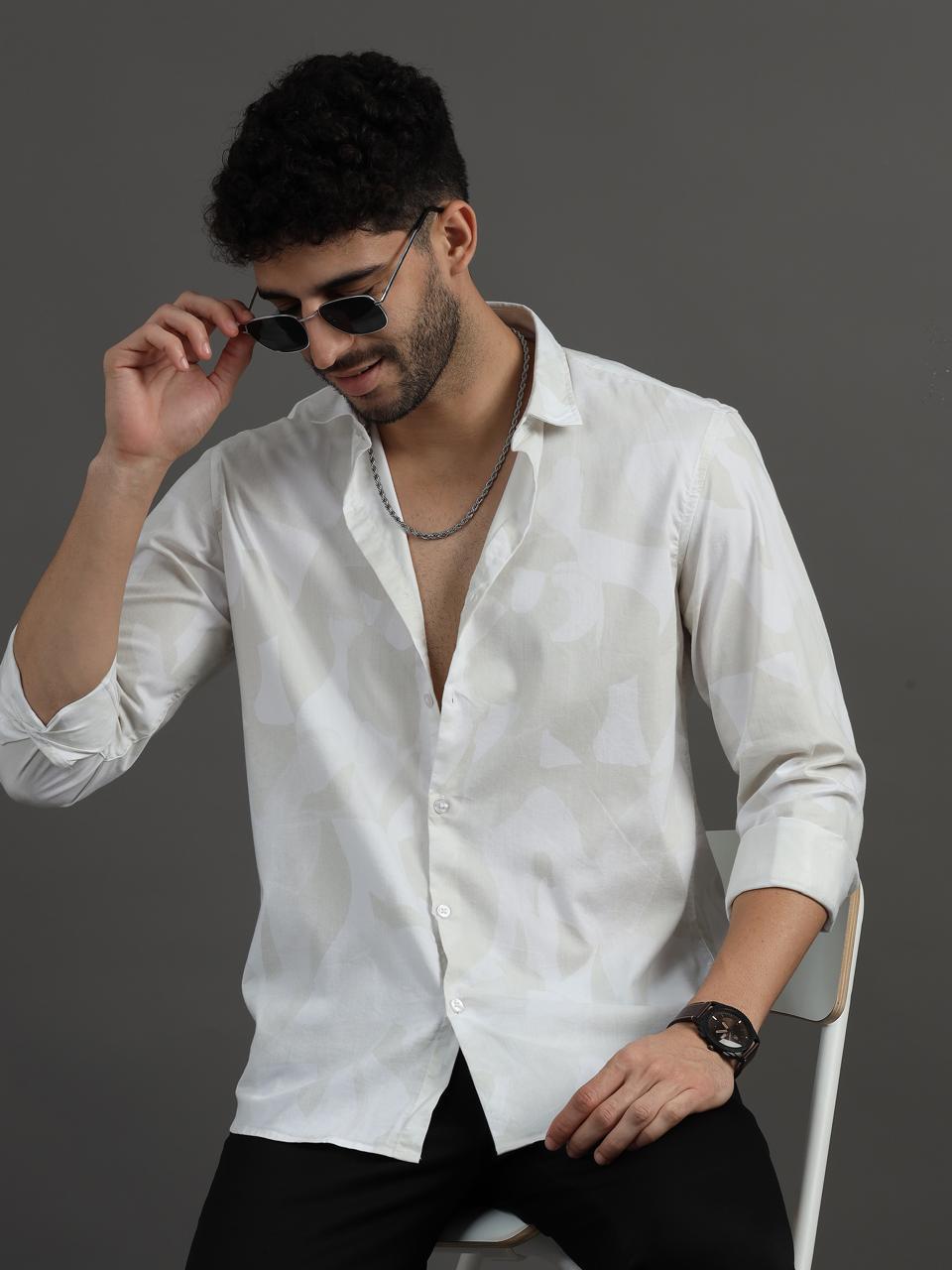 Floral Light Beige Full Sleeve Shirt
