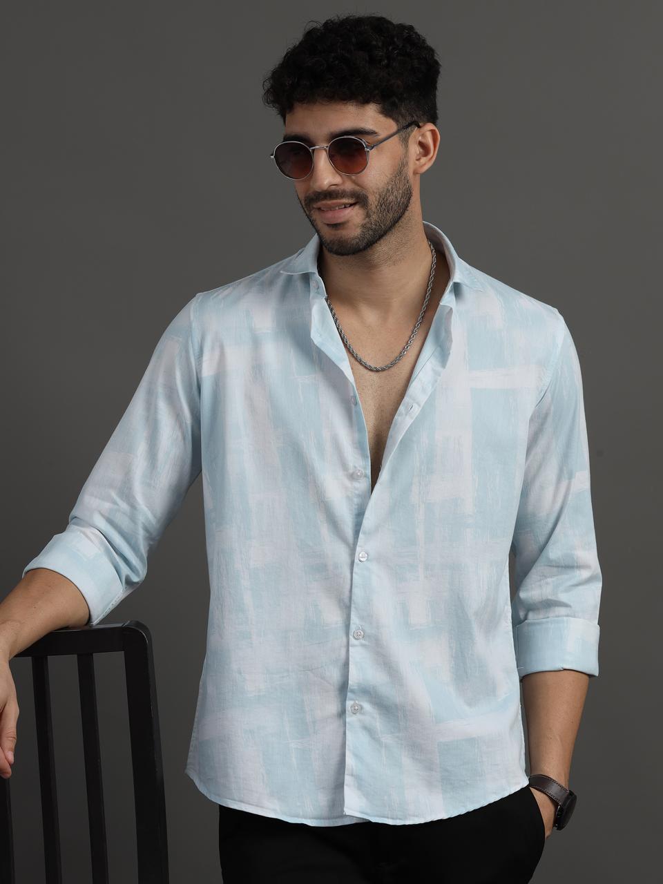 Box Print Sky Full Sleeve Shirt