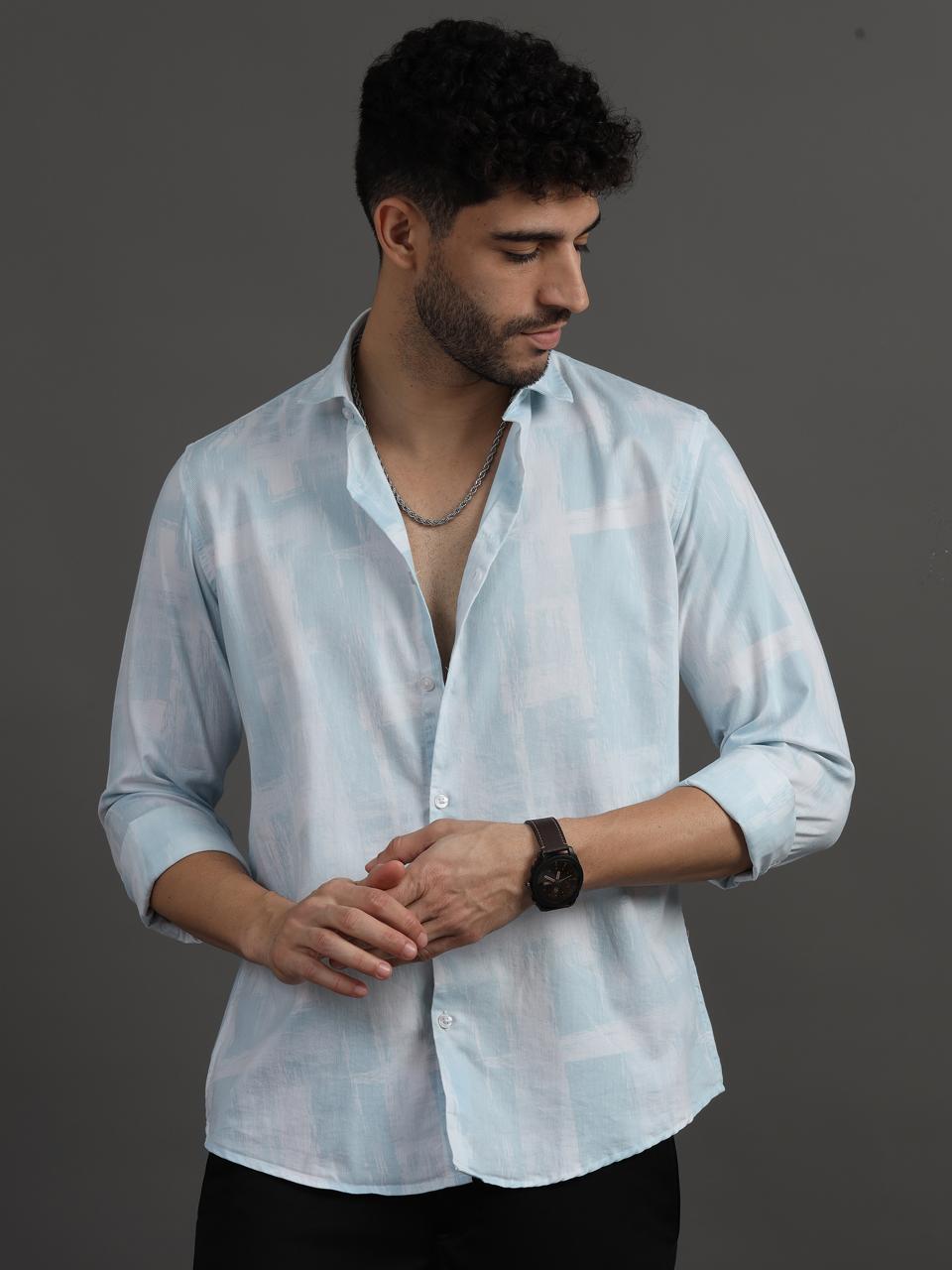 Box Print Sky Full Sleeve Shirt