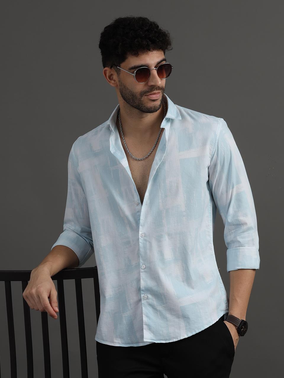 Box Print Sky Full Sleeve Shirt