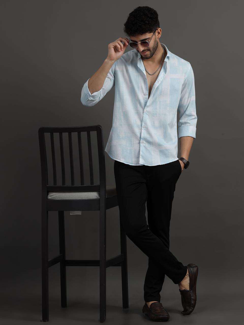 Box Print Sky Full Sleeve Shirt