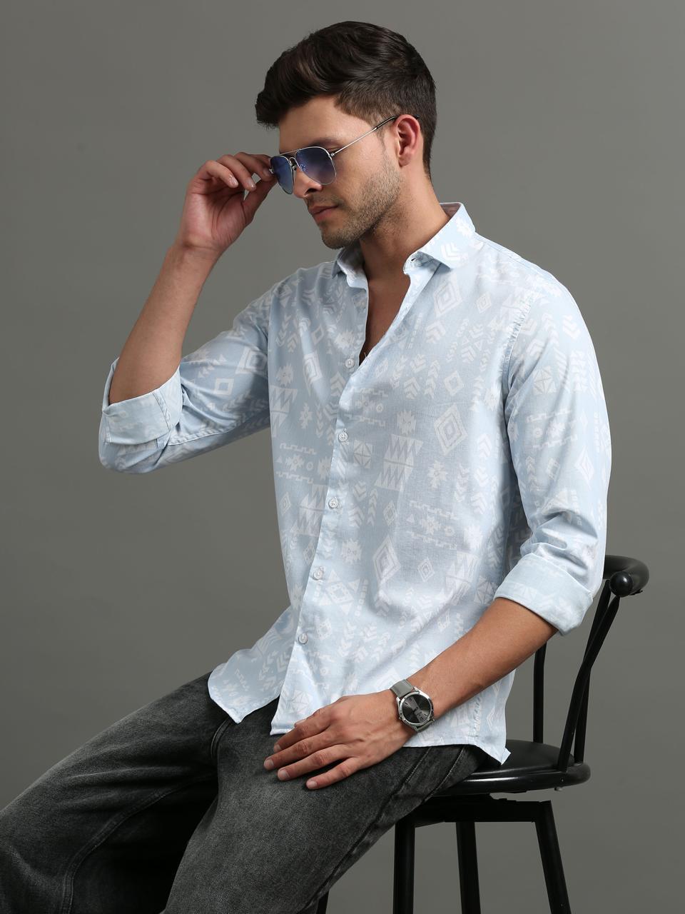 Cobalt Chevron Full Sleeve Shirt