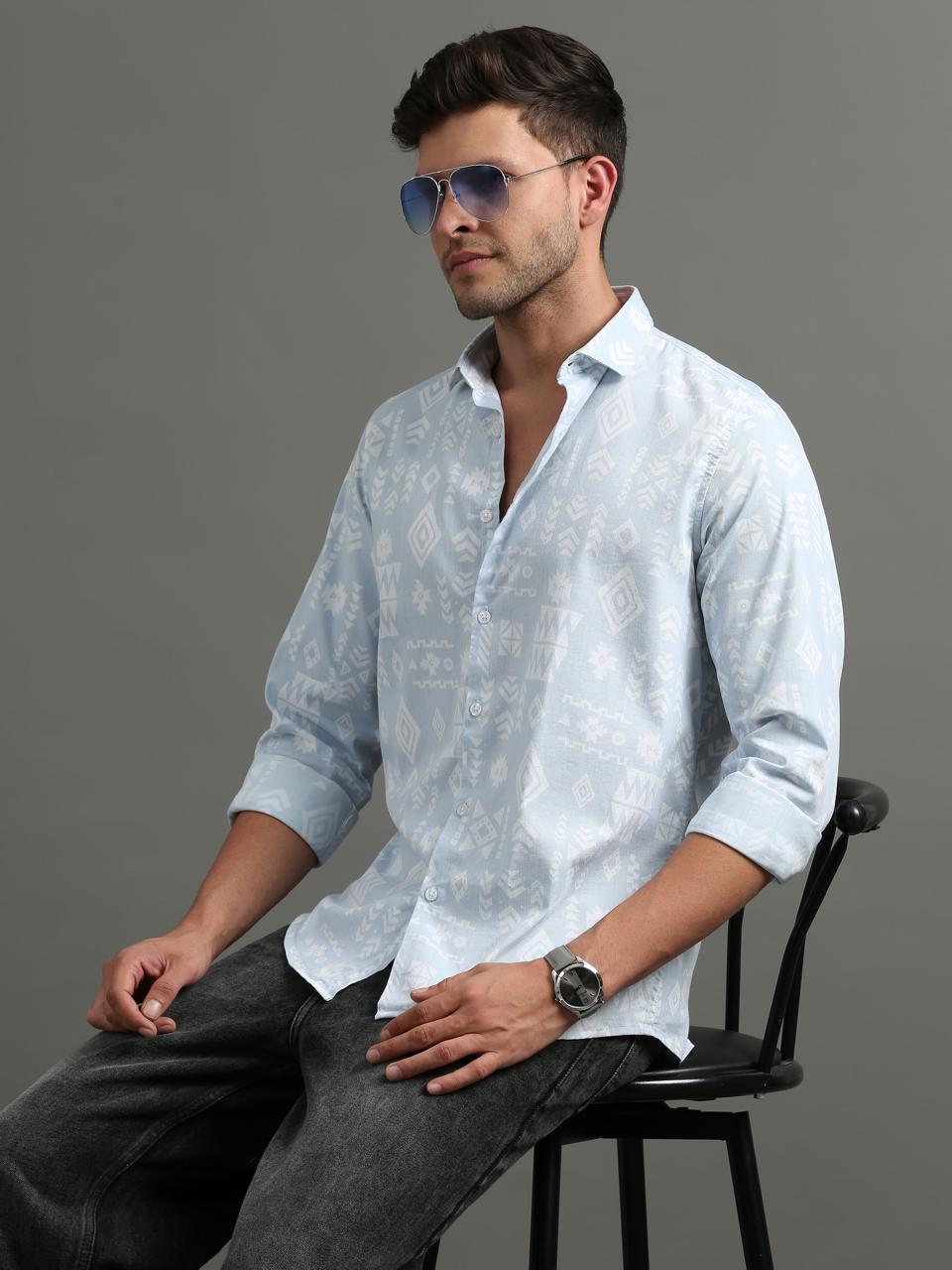 Cobalt Chevron Full Sleeve Shirt