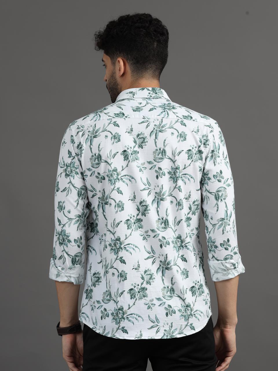 Floral Fusion Green Printed Full Sleeve Shirt