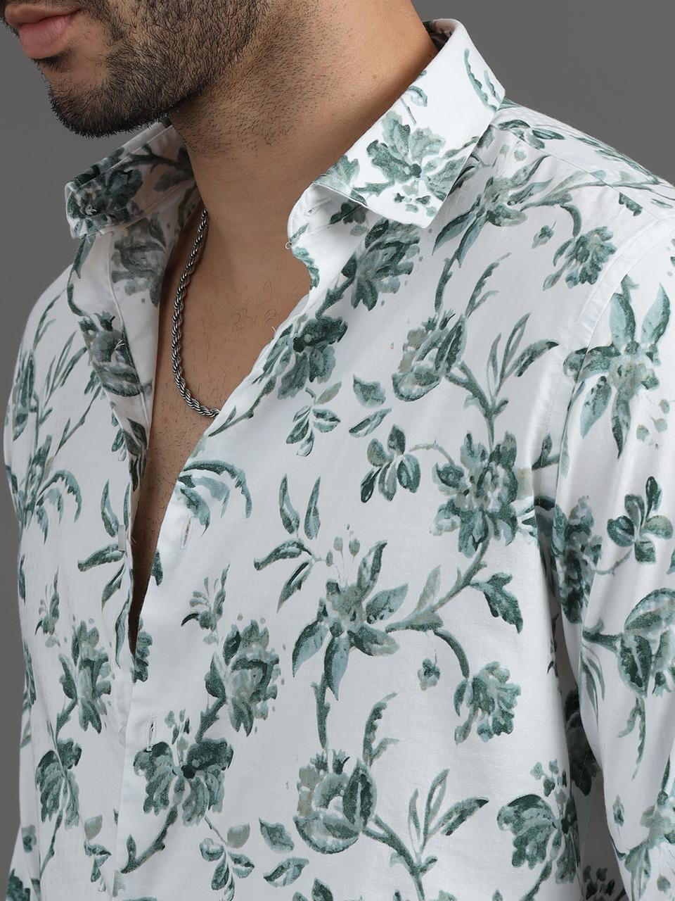 Floral Fusion Green Printed Full Sleeve Shirt