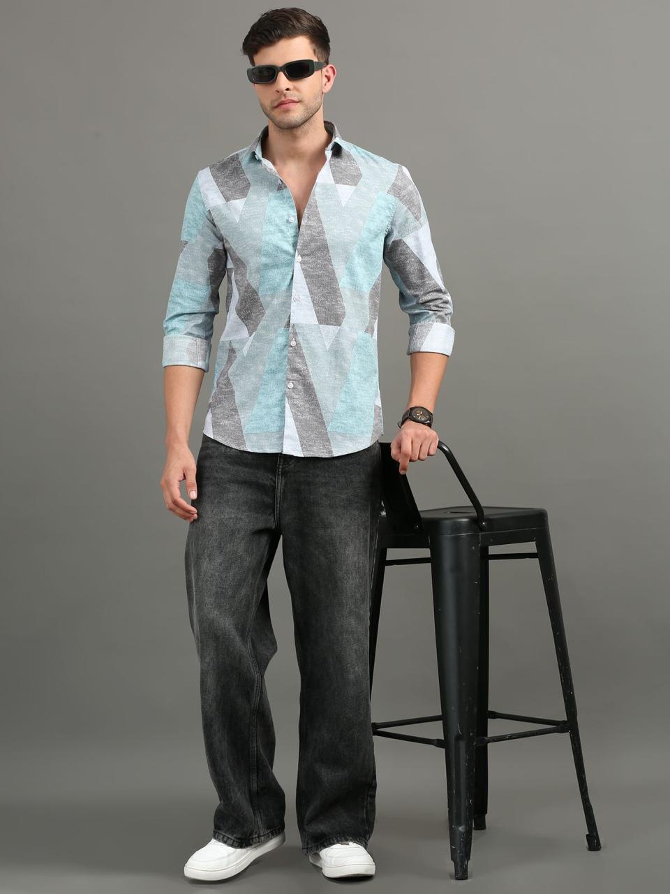 Geo Print Blue Full Sleeve Shirt