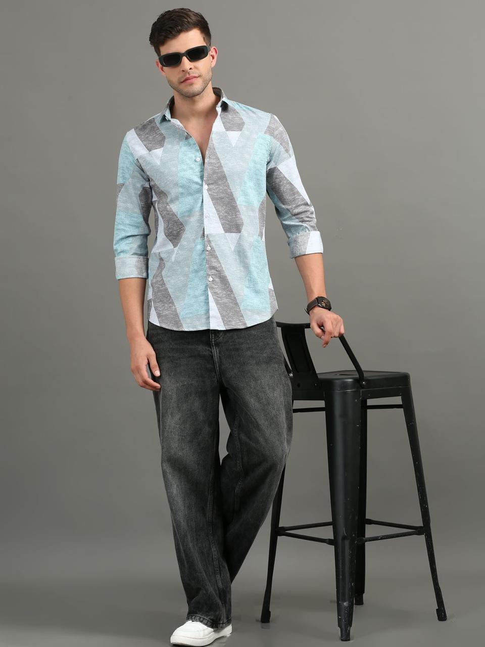 Geo Print Blue Full Sleeve Shirt