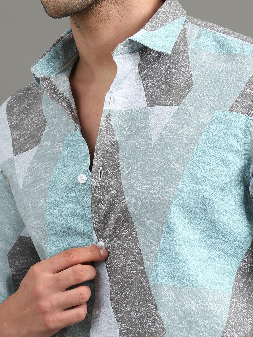 Geo Print Blue Full Sleeve Shirt