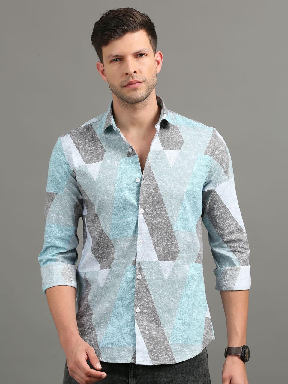 Geo Print Blue Full Sleeve Shirt