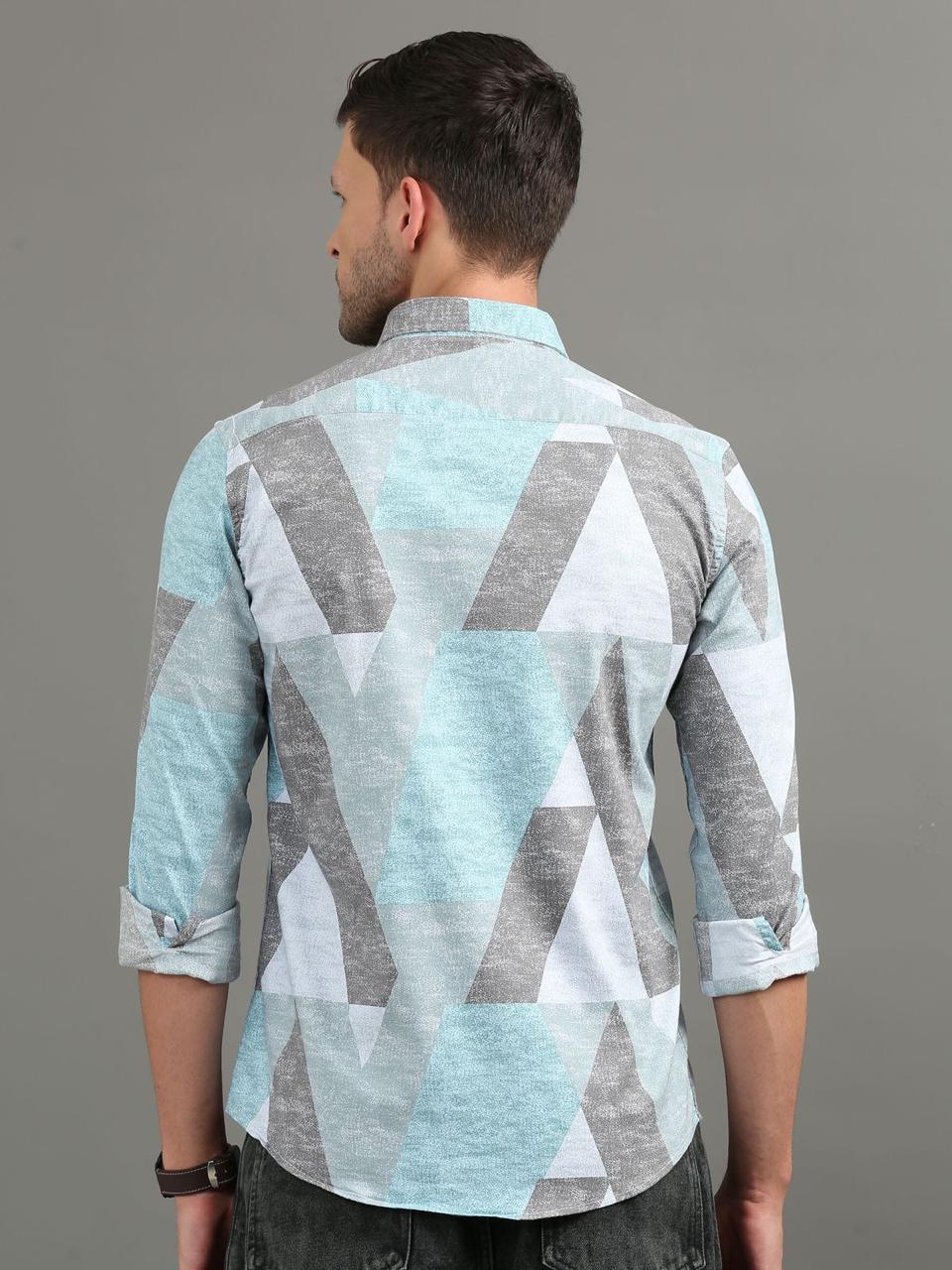 Geo Print Blue Full Sleeve Shirt