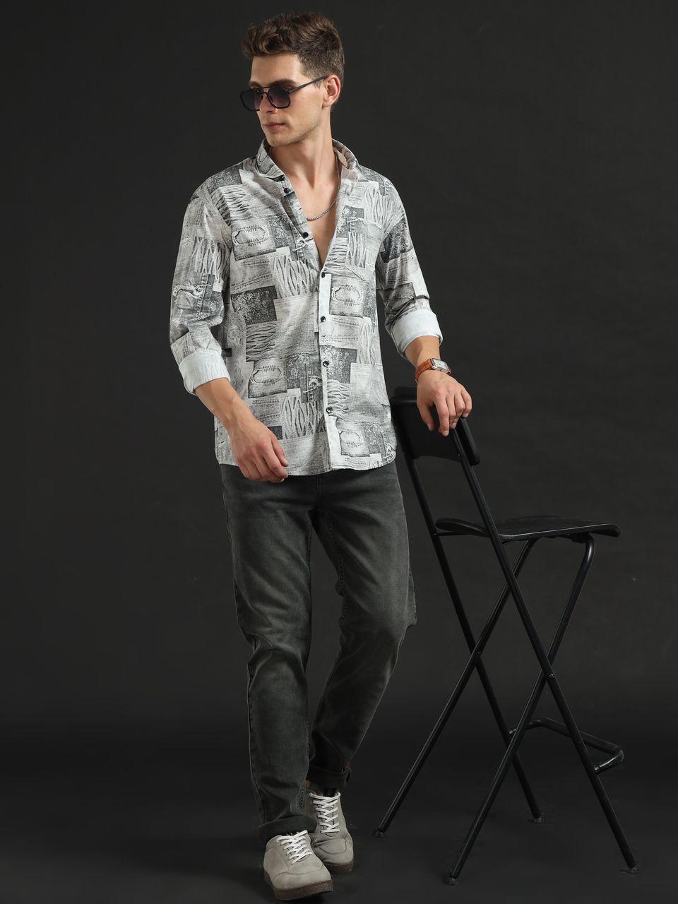 Pattern Play Grey Full Sleeve Shirt