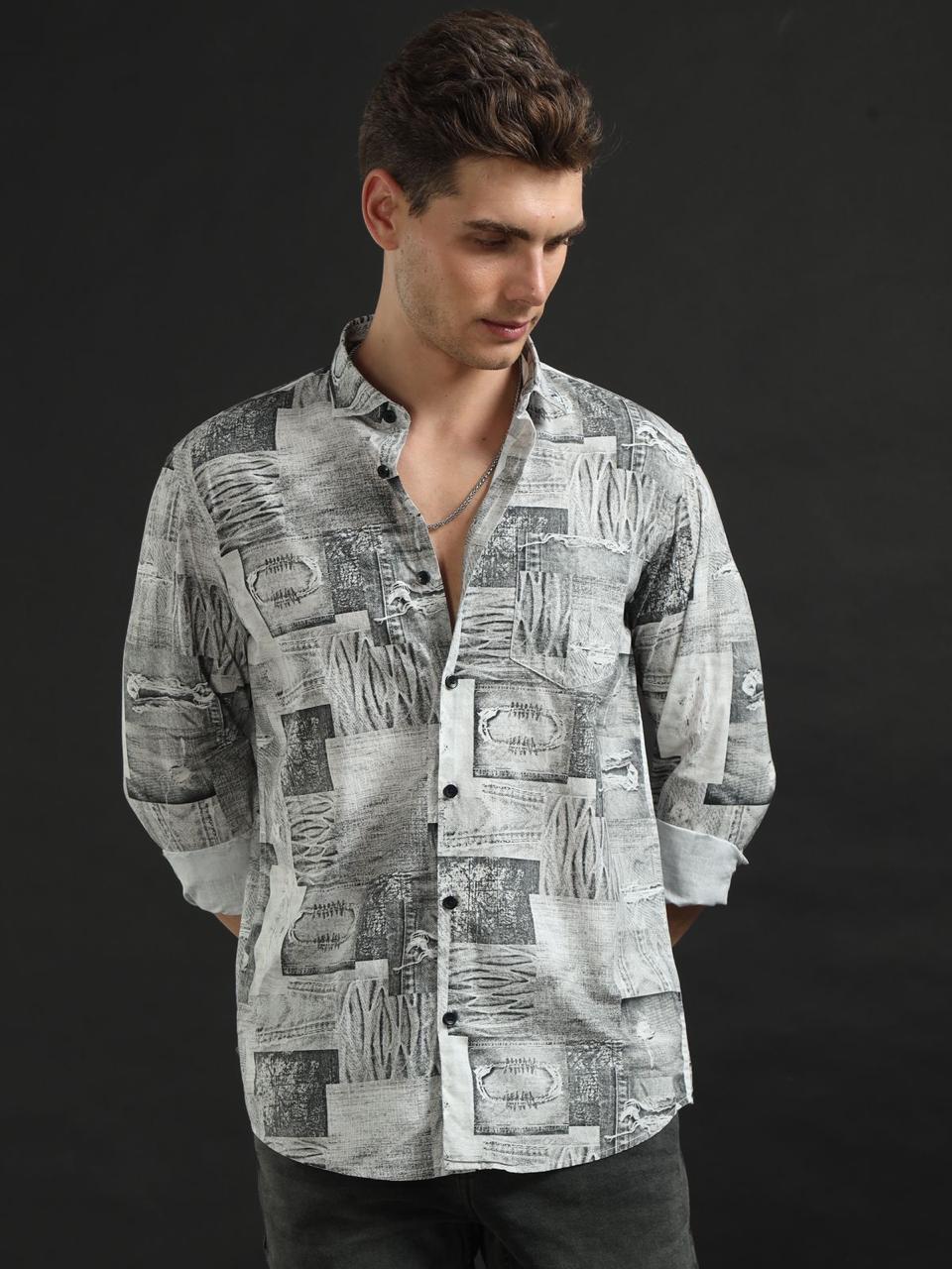 Pattern Play Grey Full Sleeve Shirt