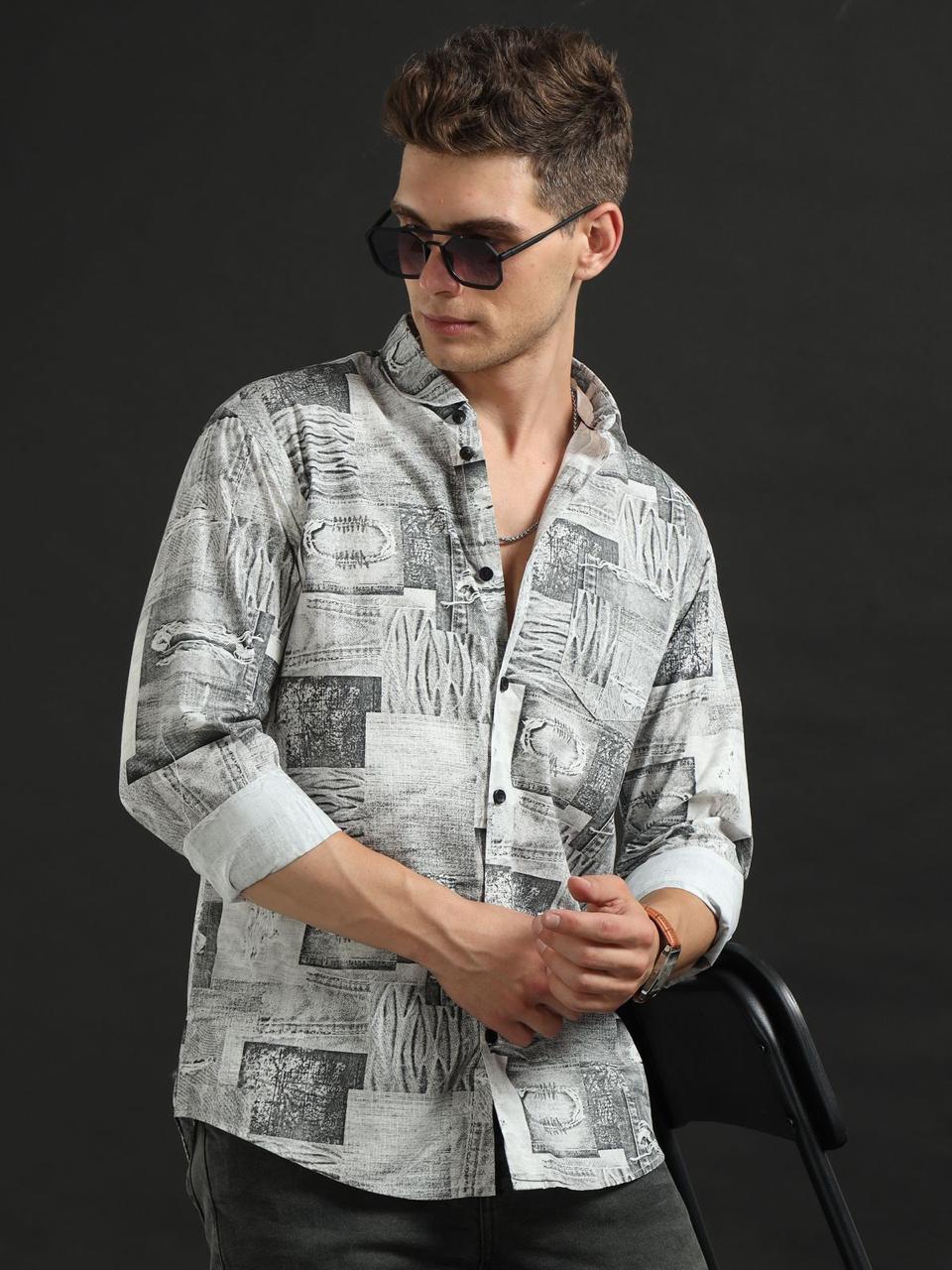 Pattern Play Grey Full Sleeve Shirt