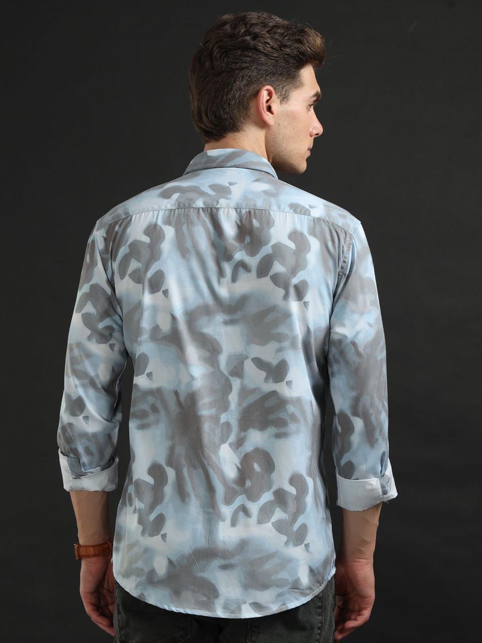 Grey Splash Blue Full Sleeve Shirt