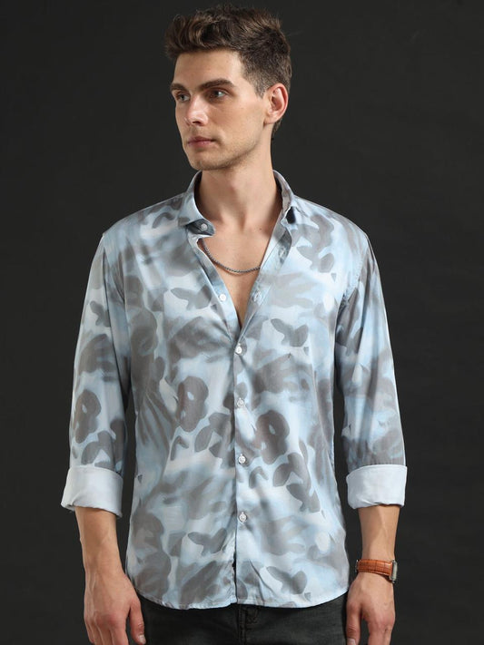 Grey Splash Blue Full Sleeve Shirt