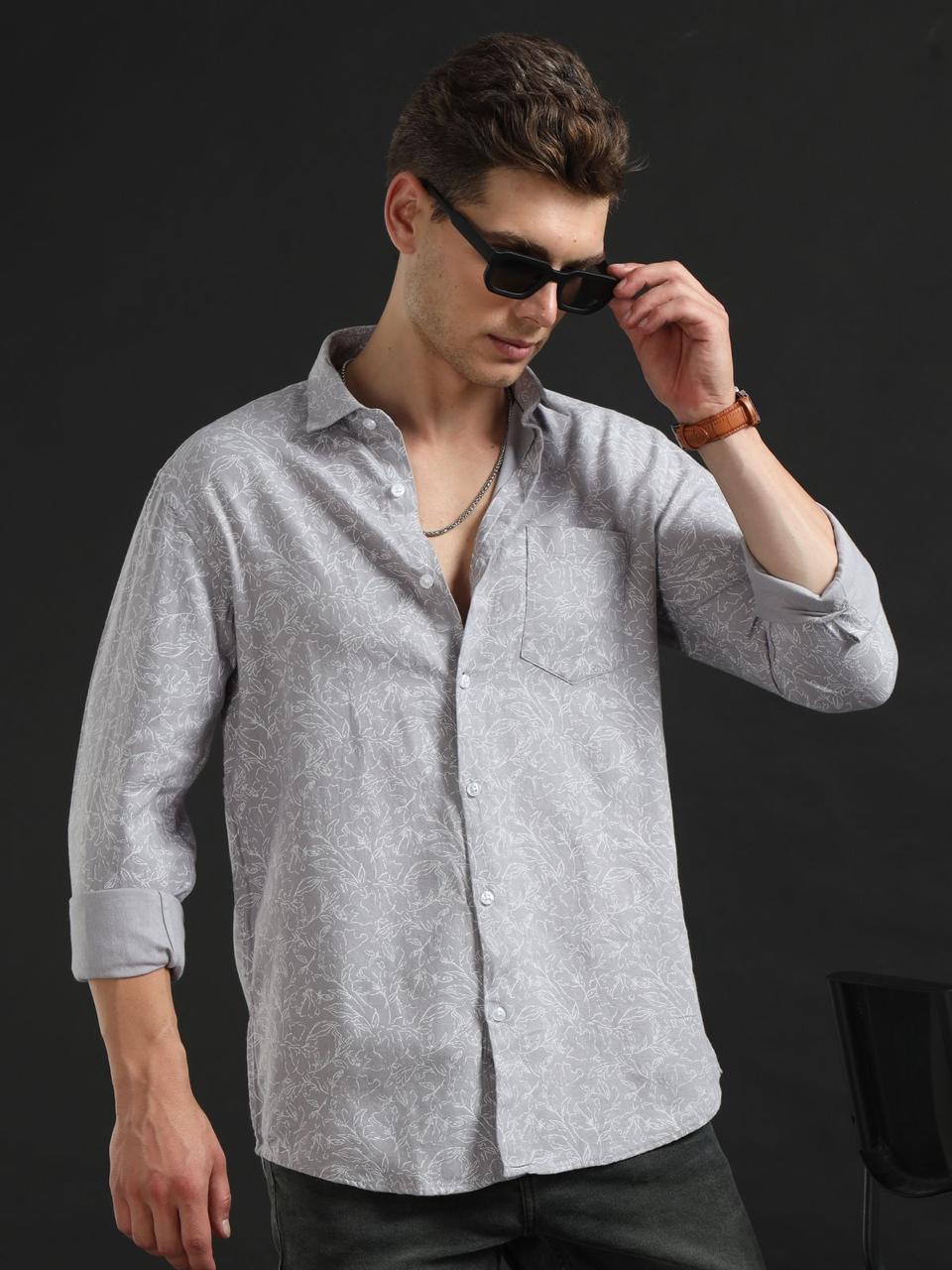 Floral Fusio Grey Full Sleeve Shirt