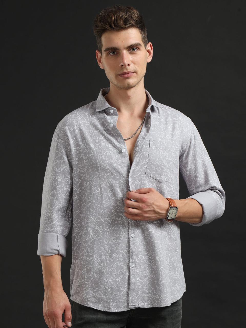 Floral Fusio Grey Full Sleeve Shirt