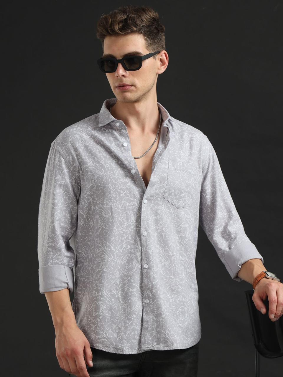 Floral Fusio Grey Full Sleeve Shirt