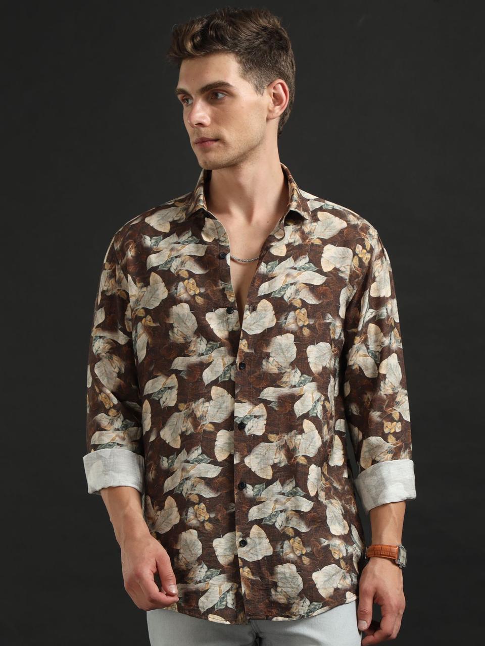Petal Print Choco Full Sleeve Shirt