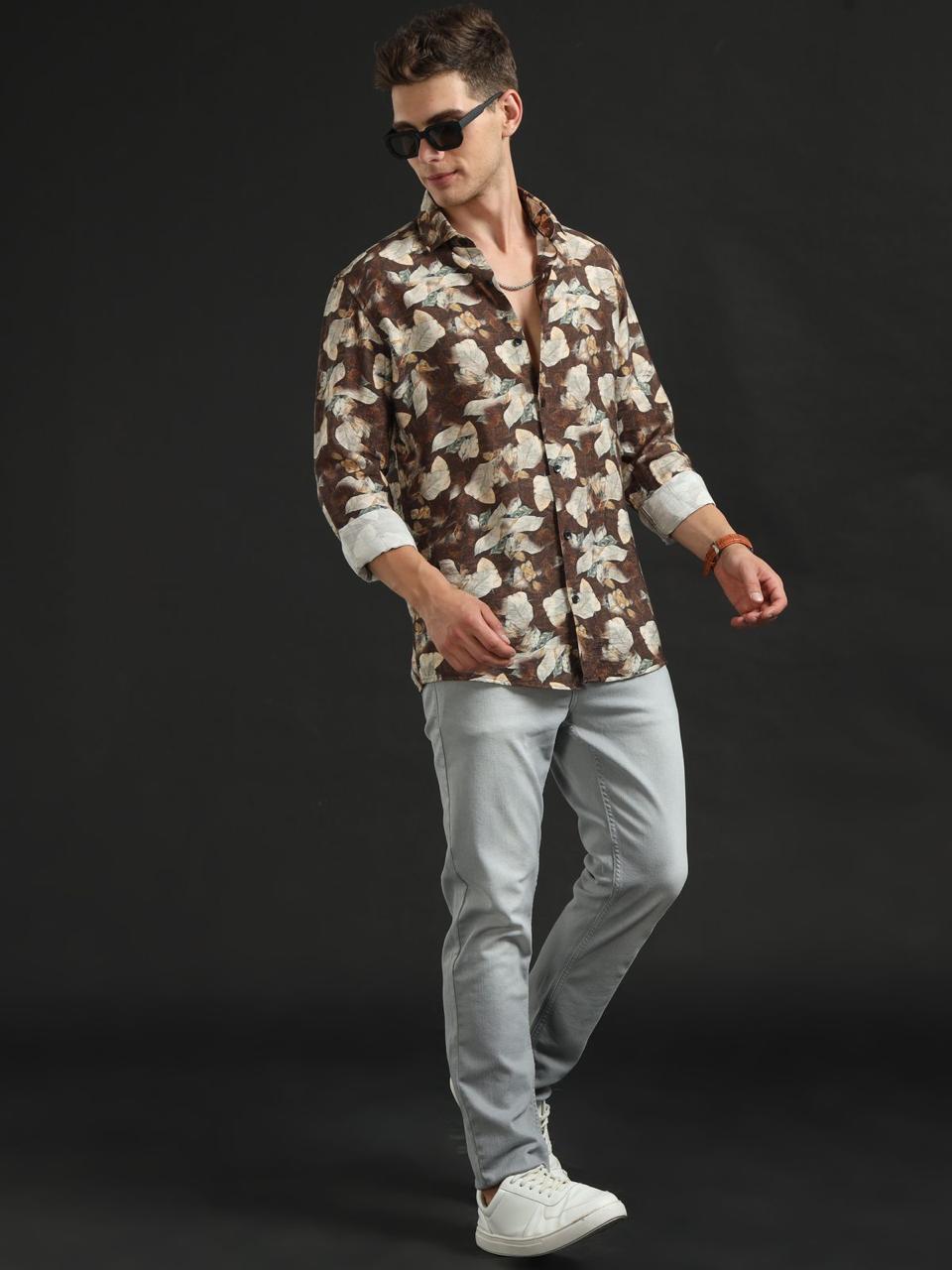 Petal Print Choco Full Sleeve Shirt