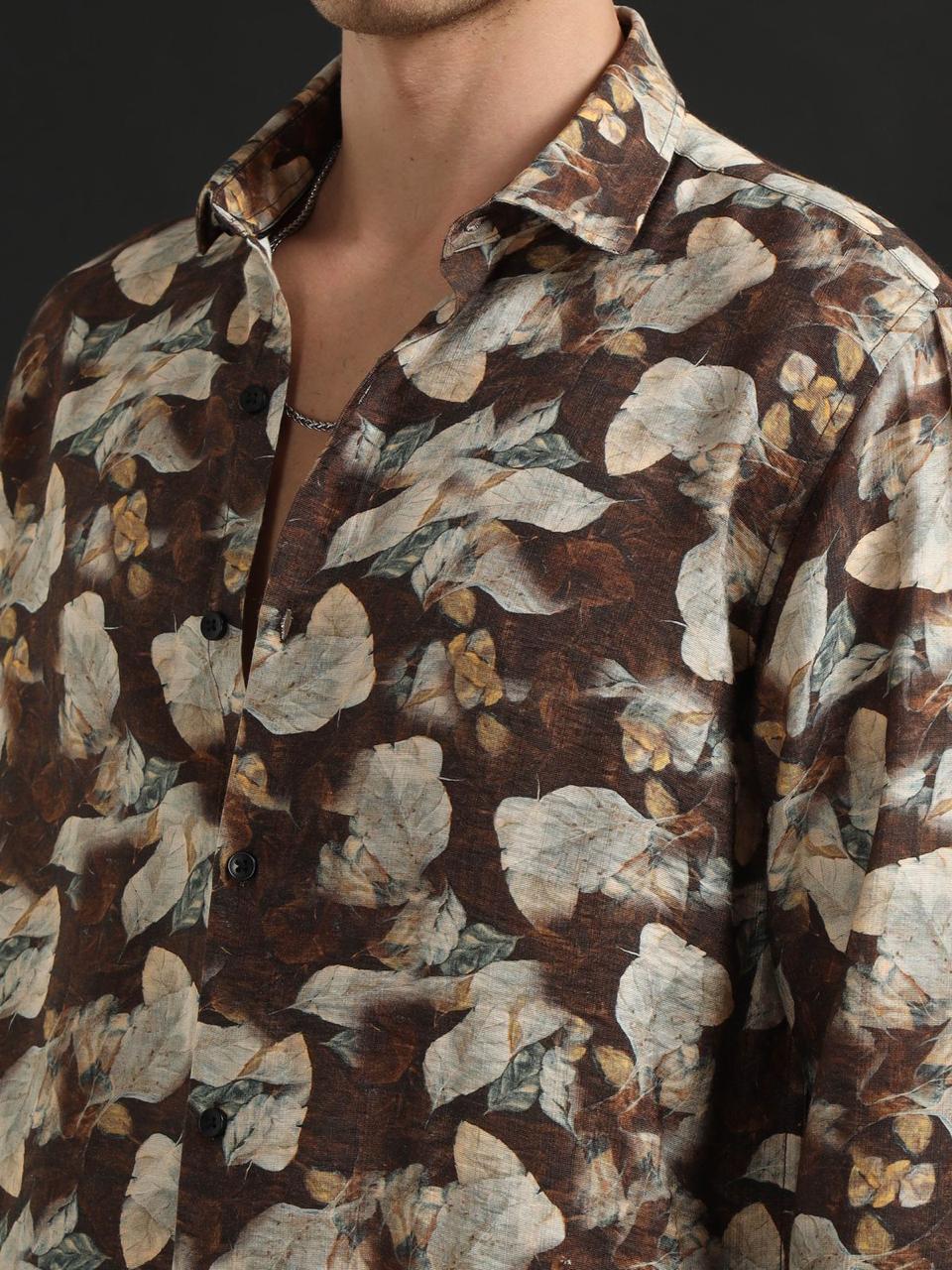 Petal Print Choco Full Sleeve Shirt