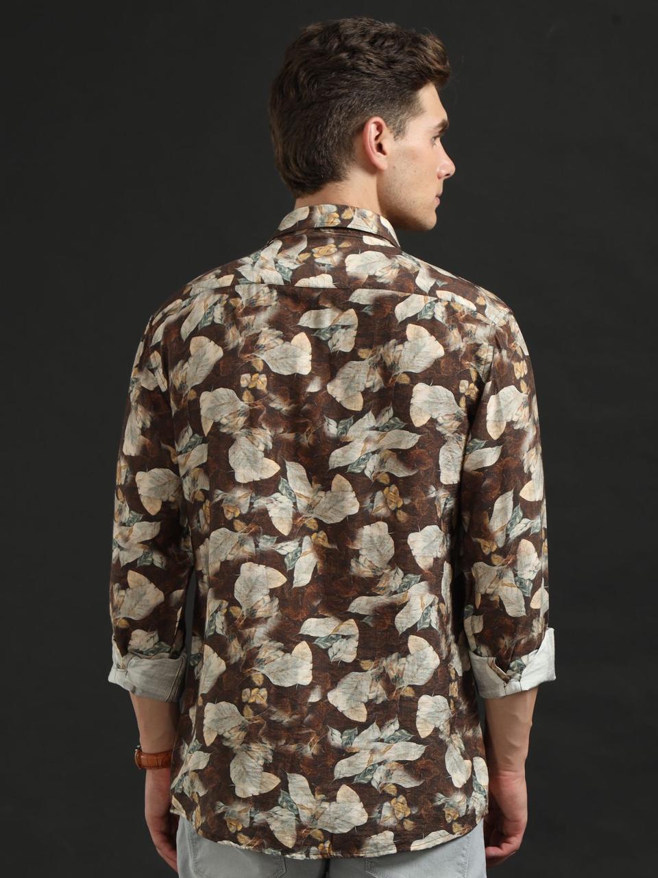 Petal Print Choco Full Sleeve Shirt