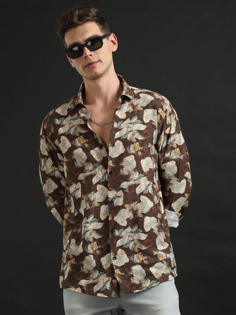 Petal Print Choco Full Sleeve Shirt