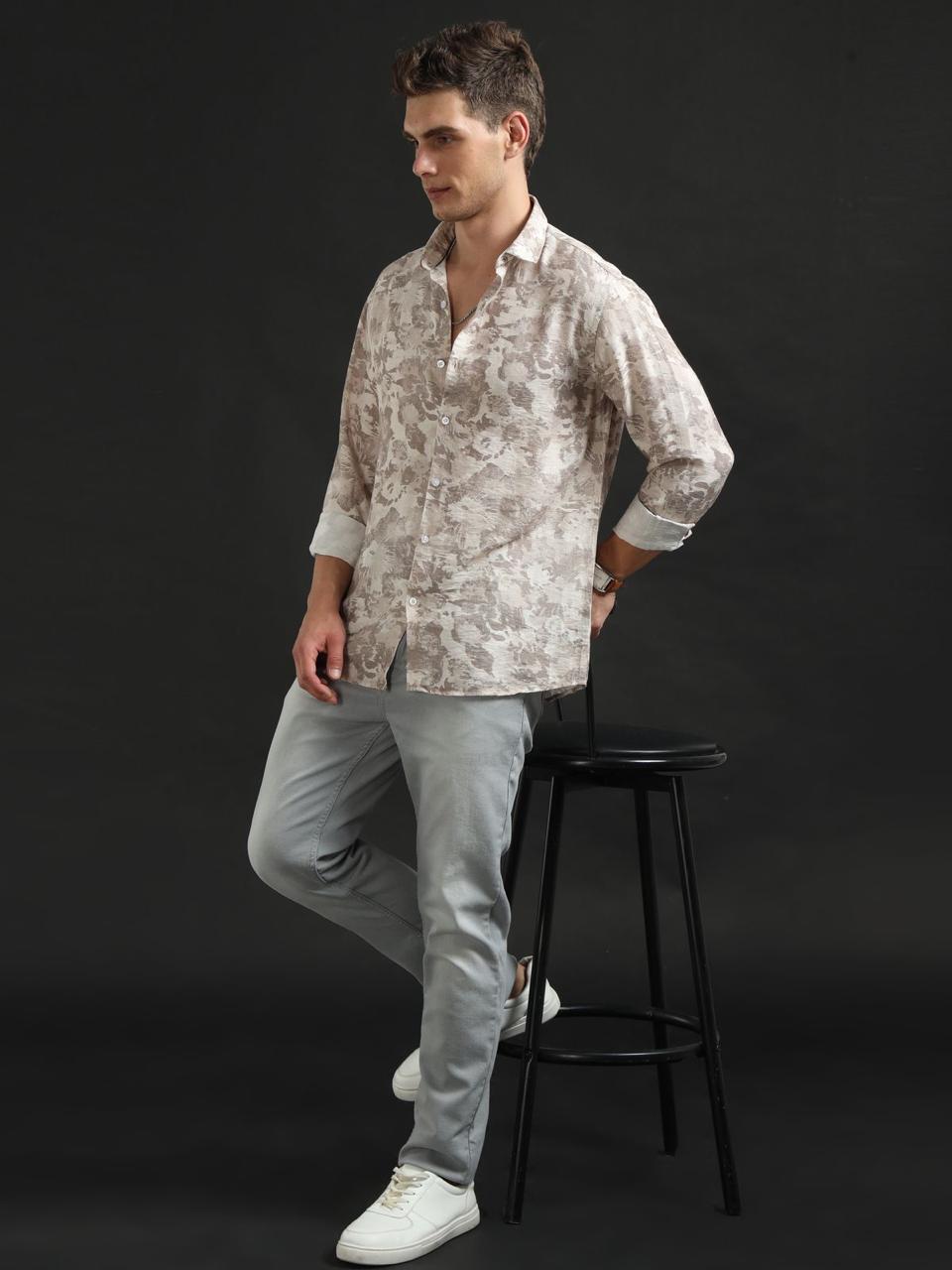 Abstract Print Brown Full Sleeve Shirt