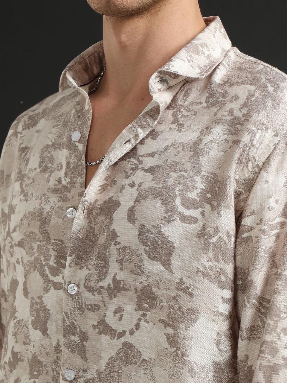 Abstract Print Brown Full Sleeve Shirt