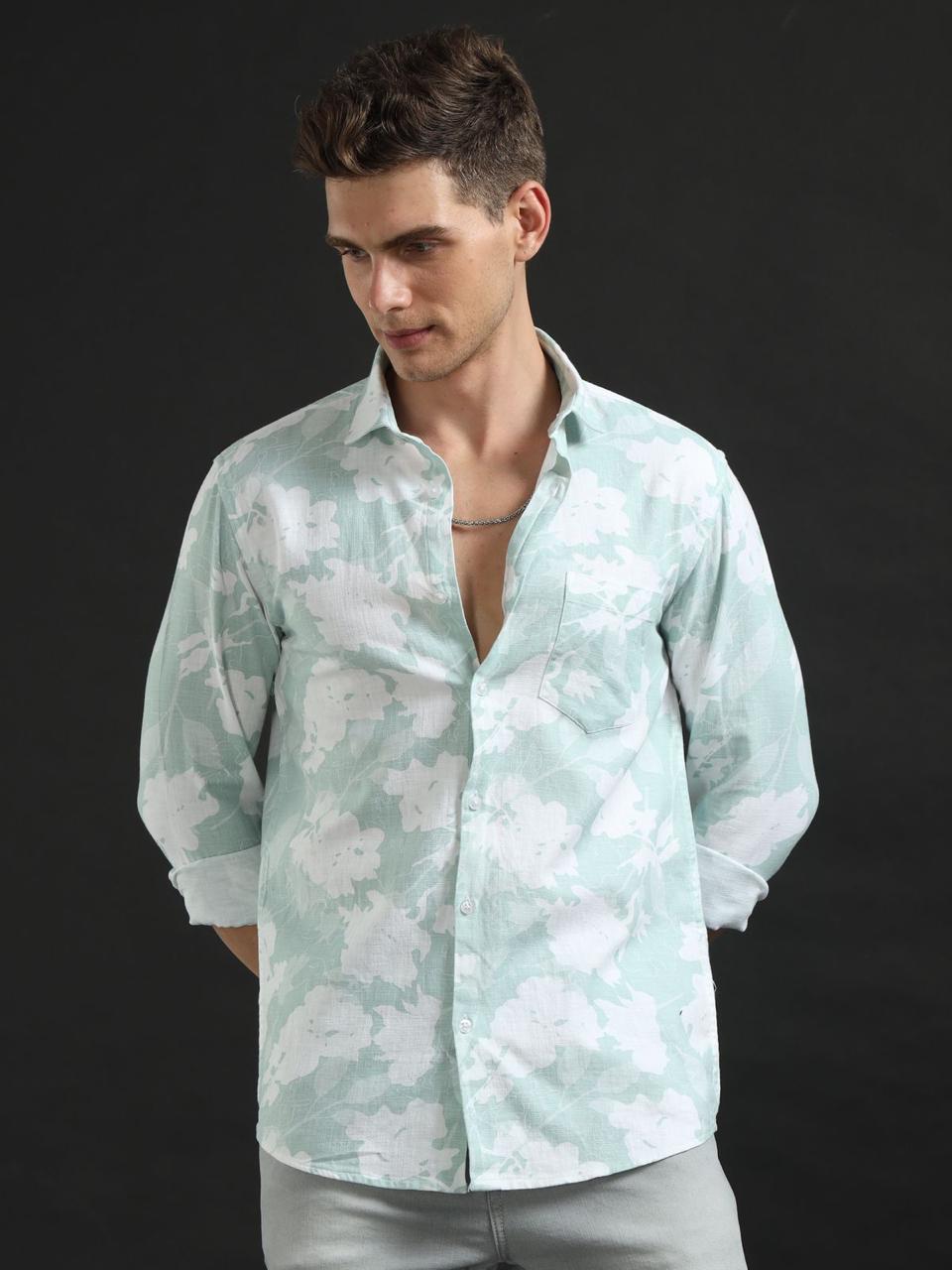 Abstract Print Blue Full Sleeve Shirt