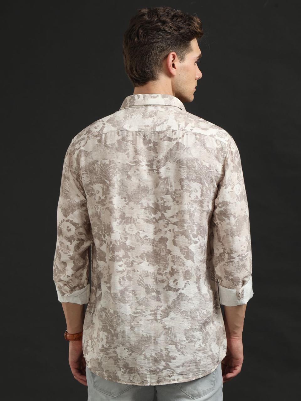 Abstract Print Brown Full Sleeve Shirt