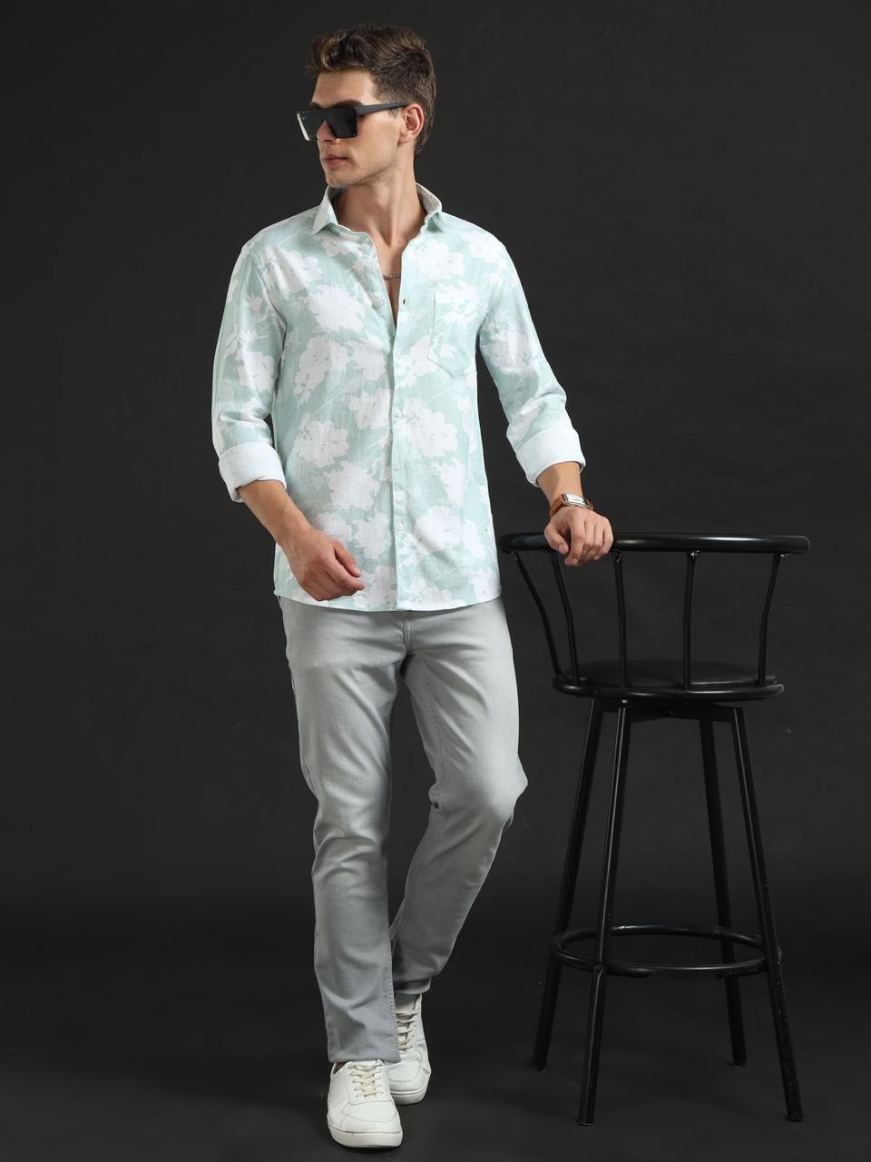 Abstract Print Blue Full Sleeve Shirt