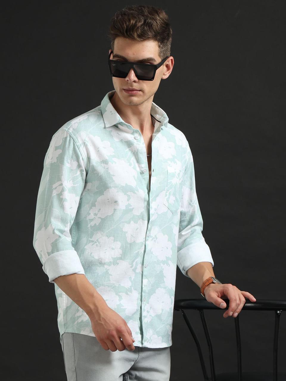 Abstract Print Blue Full Sleeve Shirt