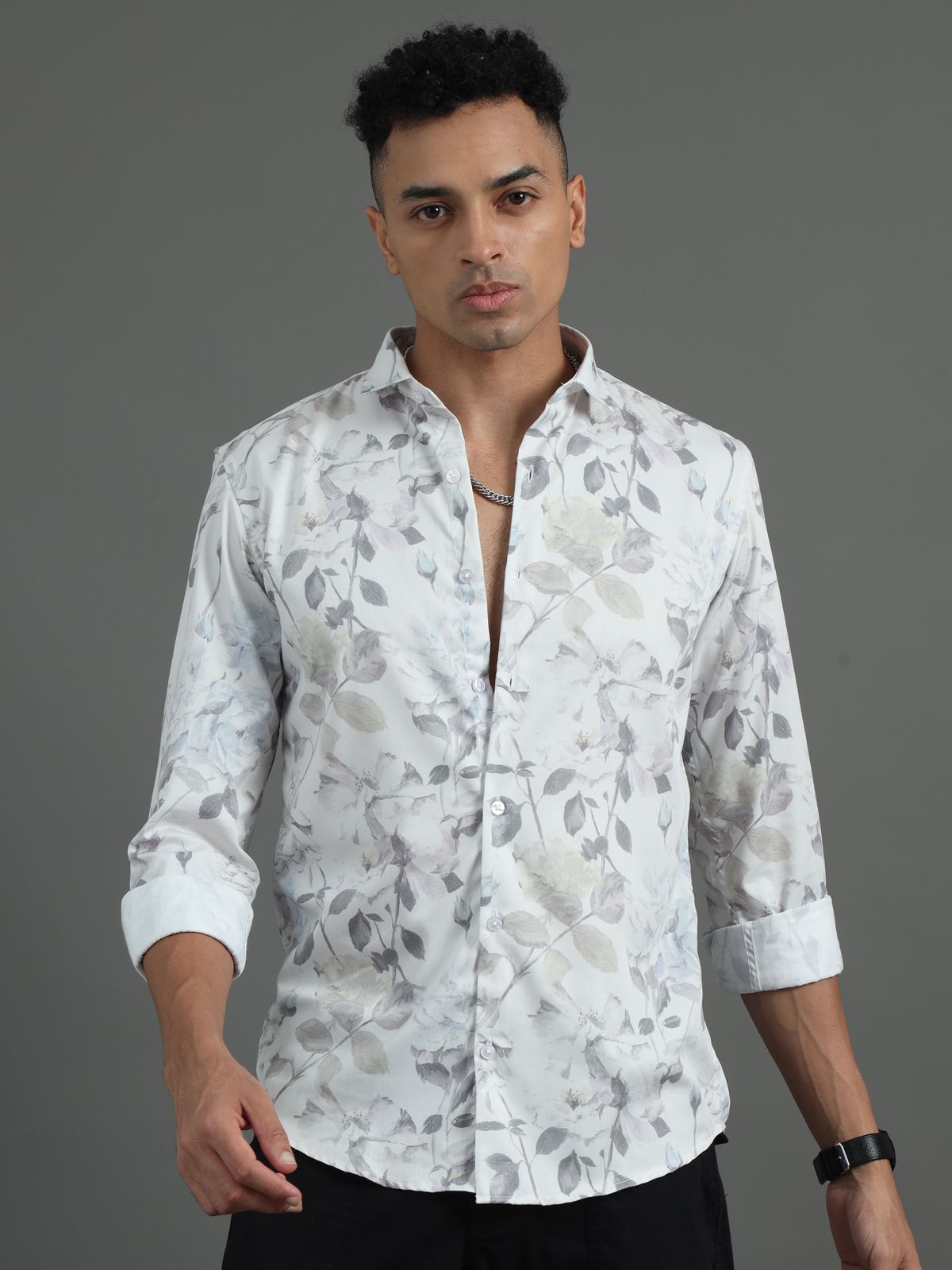 Overall Leaf Creeper Prnted Full Sleeve Shirt