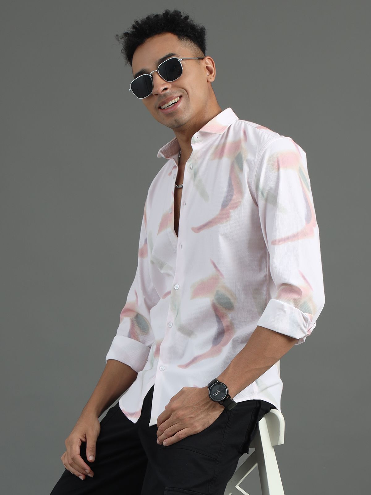 Peach Color Splash Full Sleeve Shirt