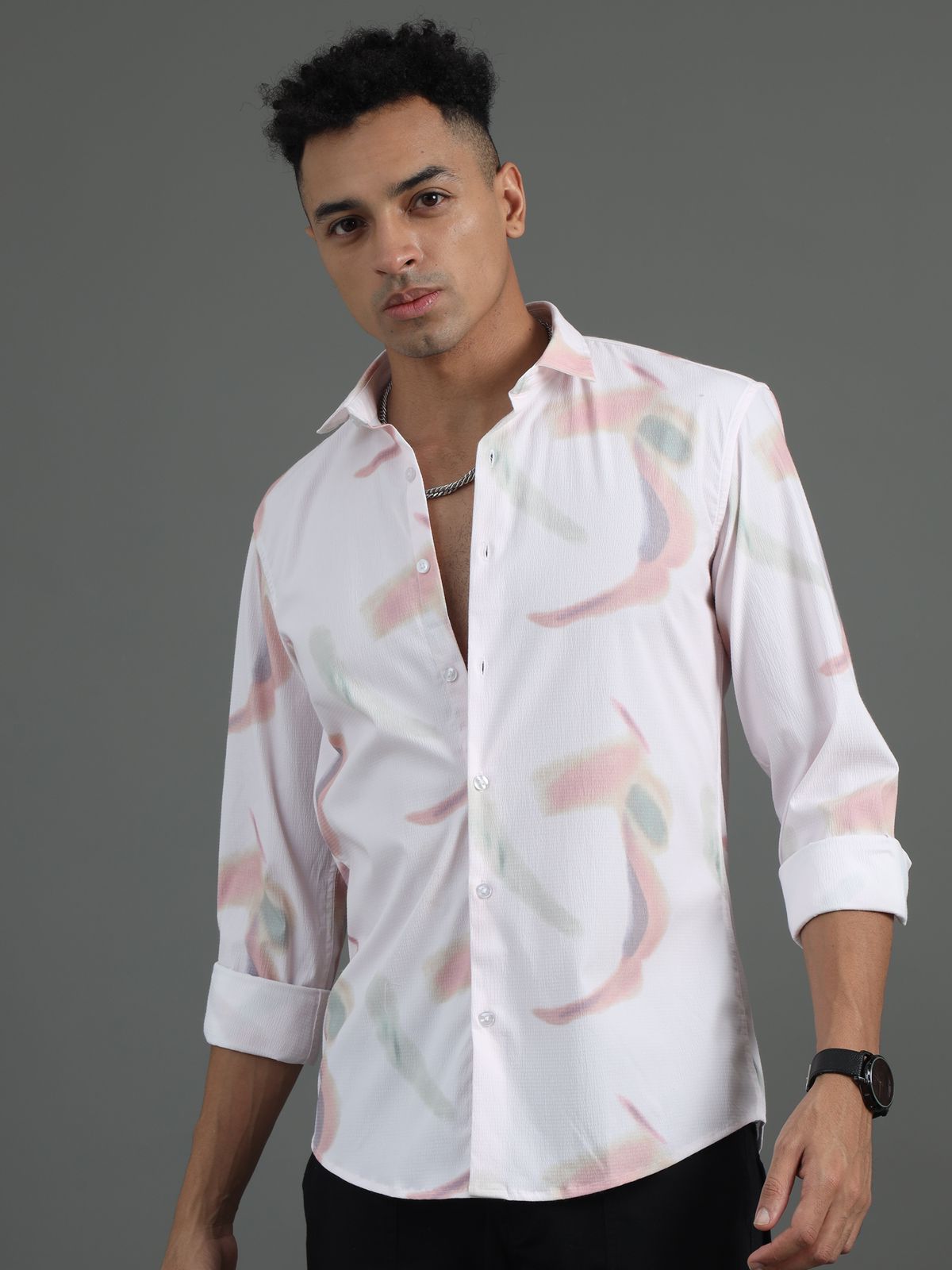 Peach Color Splash Full Sleeve Shirt
