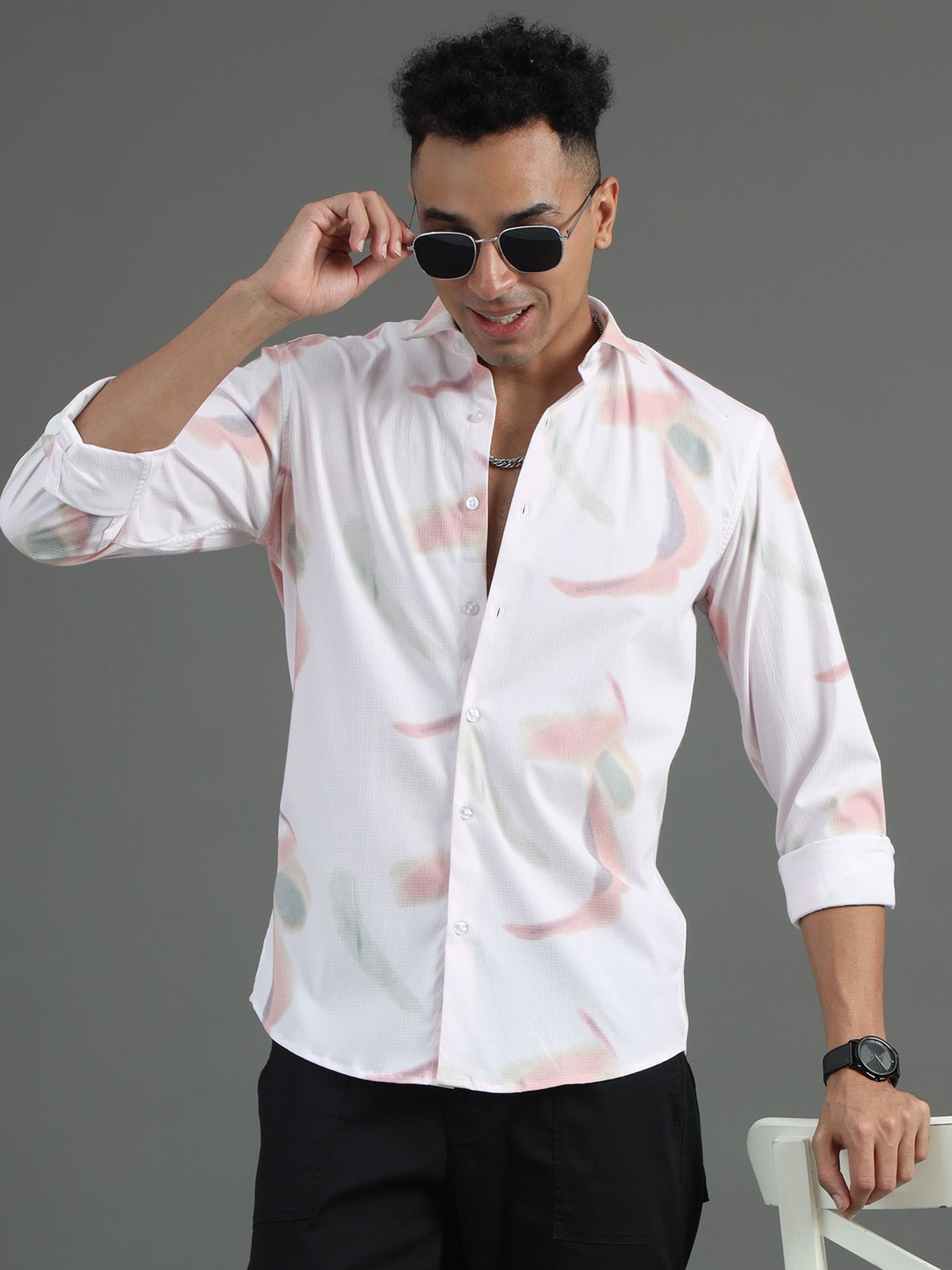 Peach Color Splash Full Sleeve Shirt