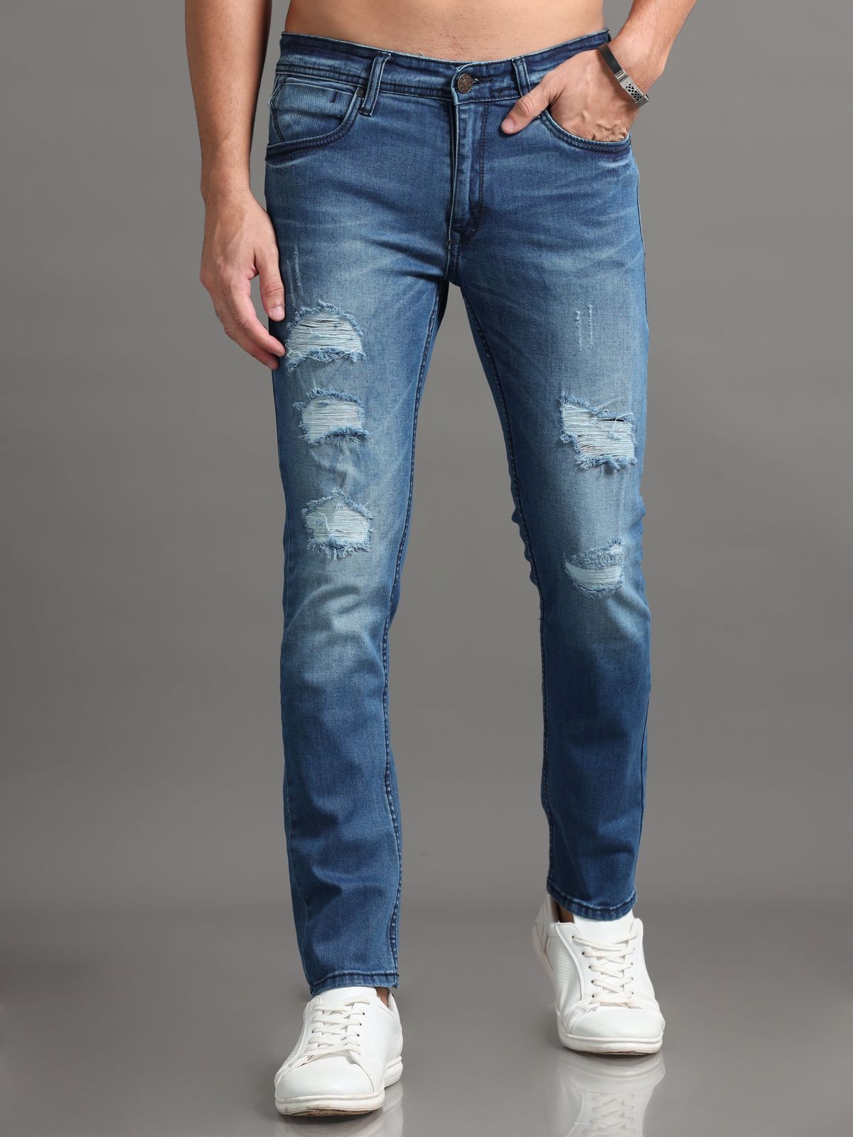 Metallic Blue Denim Jeans