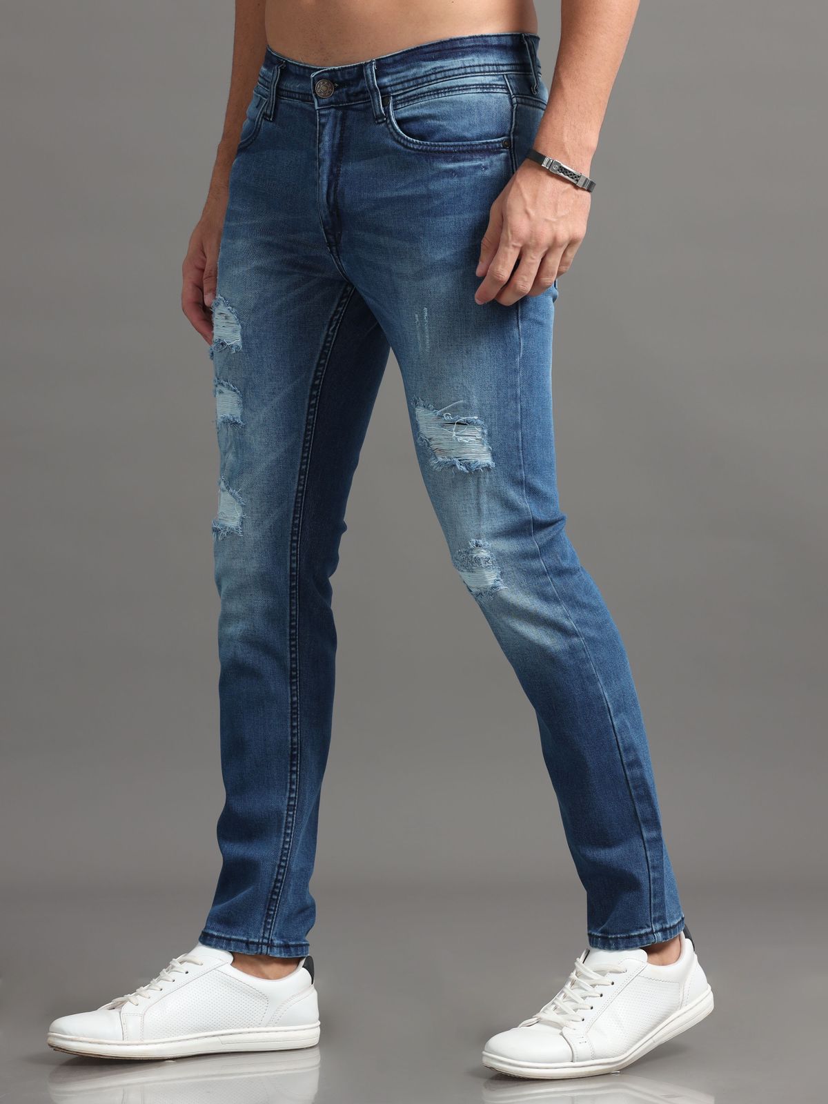 Metallic Blue Denim Jeans