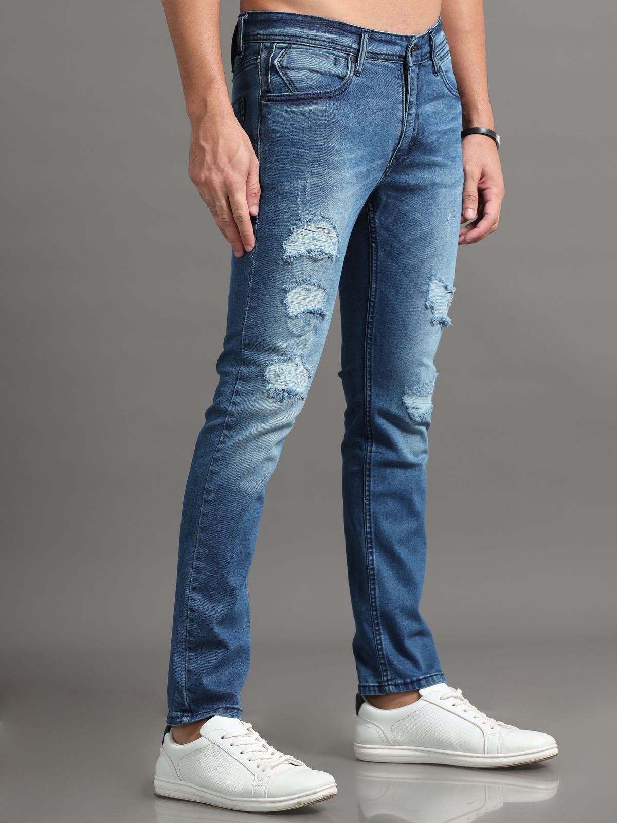 Metallic Blue Denim Jeans