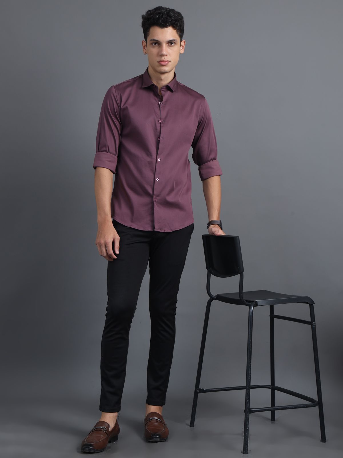 Purple Taupe Satin Shirt