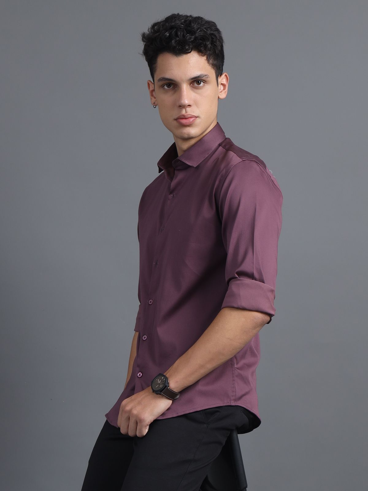 Purple Taupe Satin Shirt