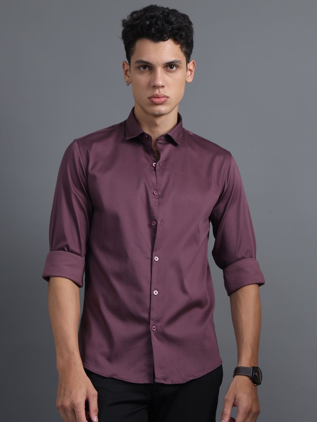 Purple Taupe Satin Shirt
