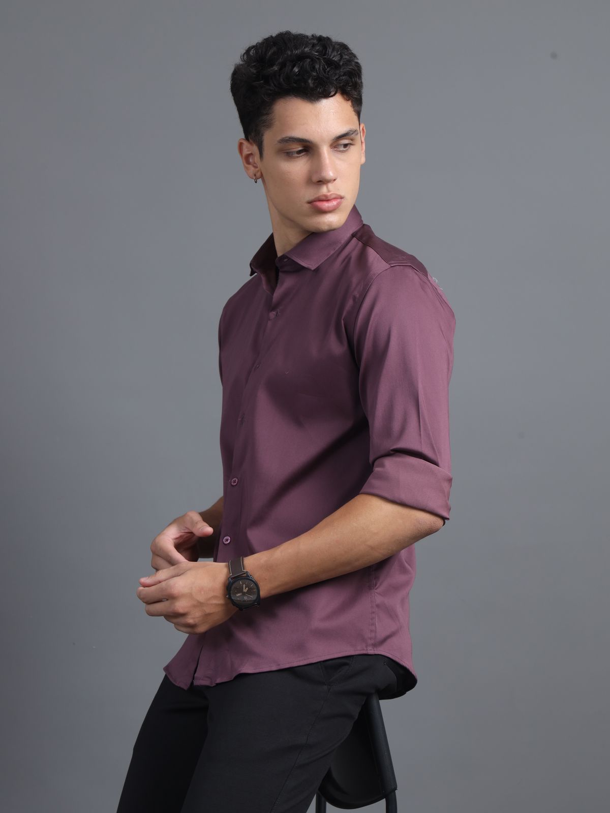 Purple Taupe Satin Shirt
