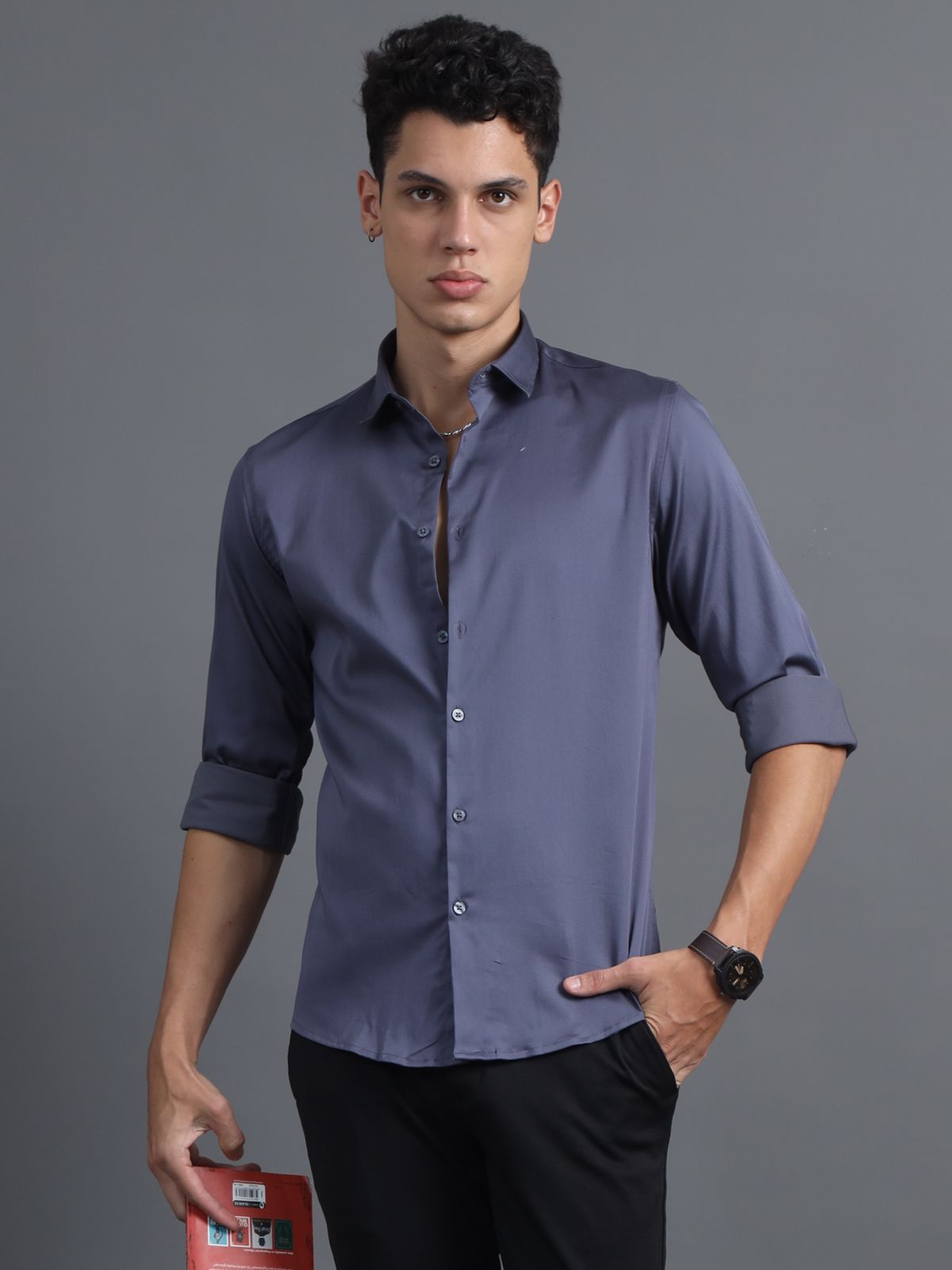Mid Grey Satin Shirt