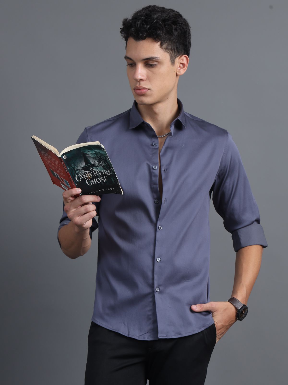 Mid Grey Satin Shirt