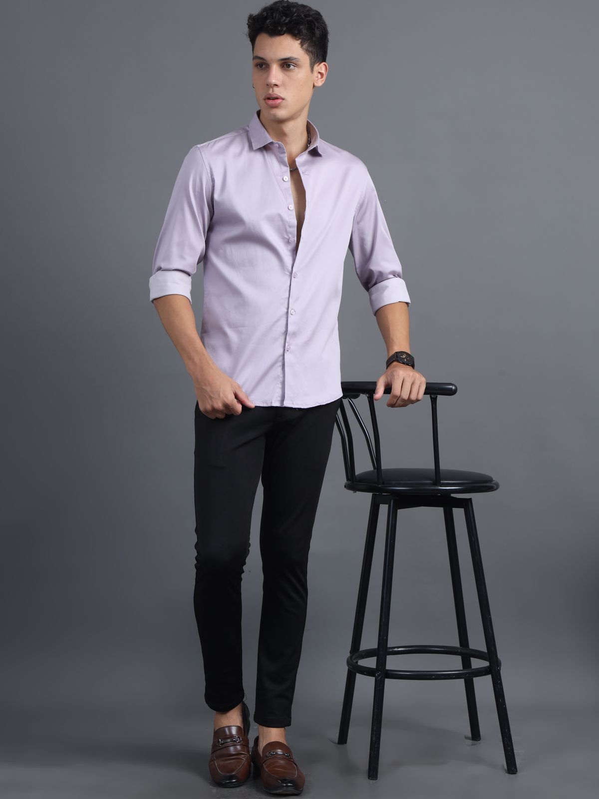 Dusty 60's Lavender Satin lycra Shirt