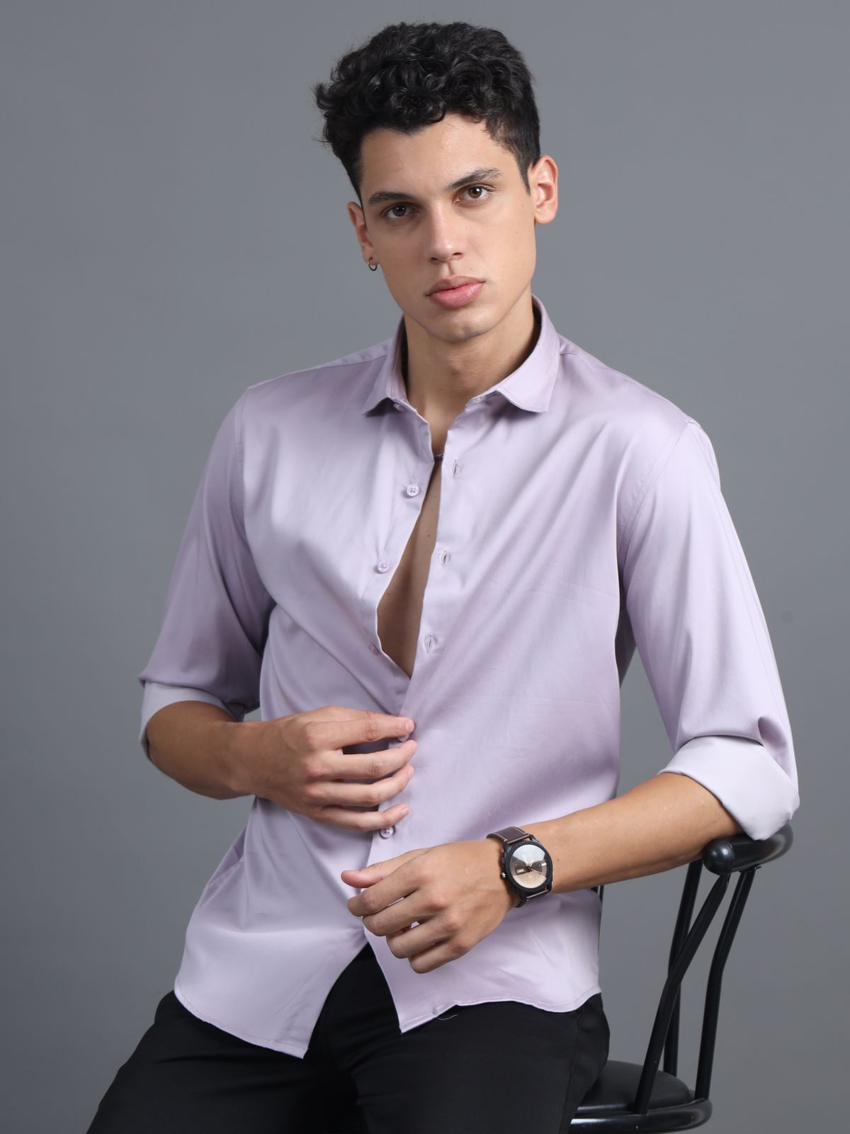 Dusty 60's Lavender Satin lycra Shirt