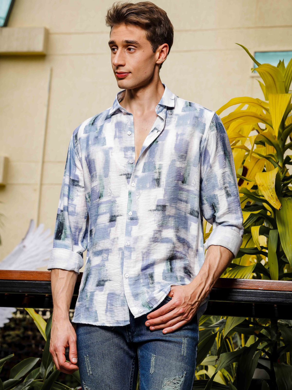 Graphic Print Blue Full Sleeve Shirt