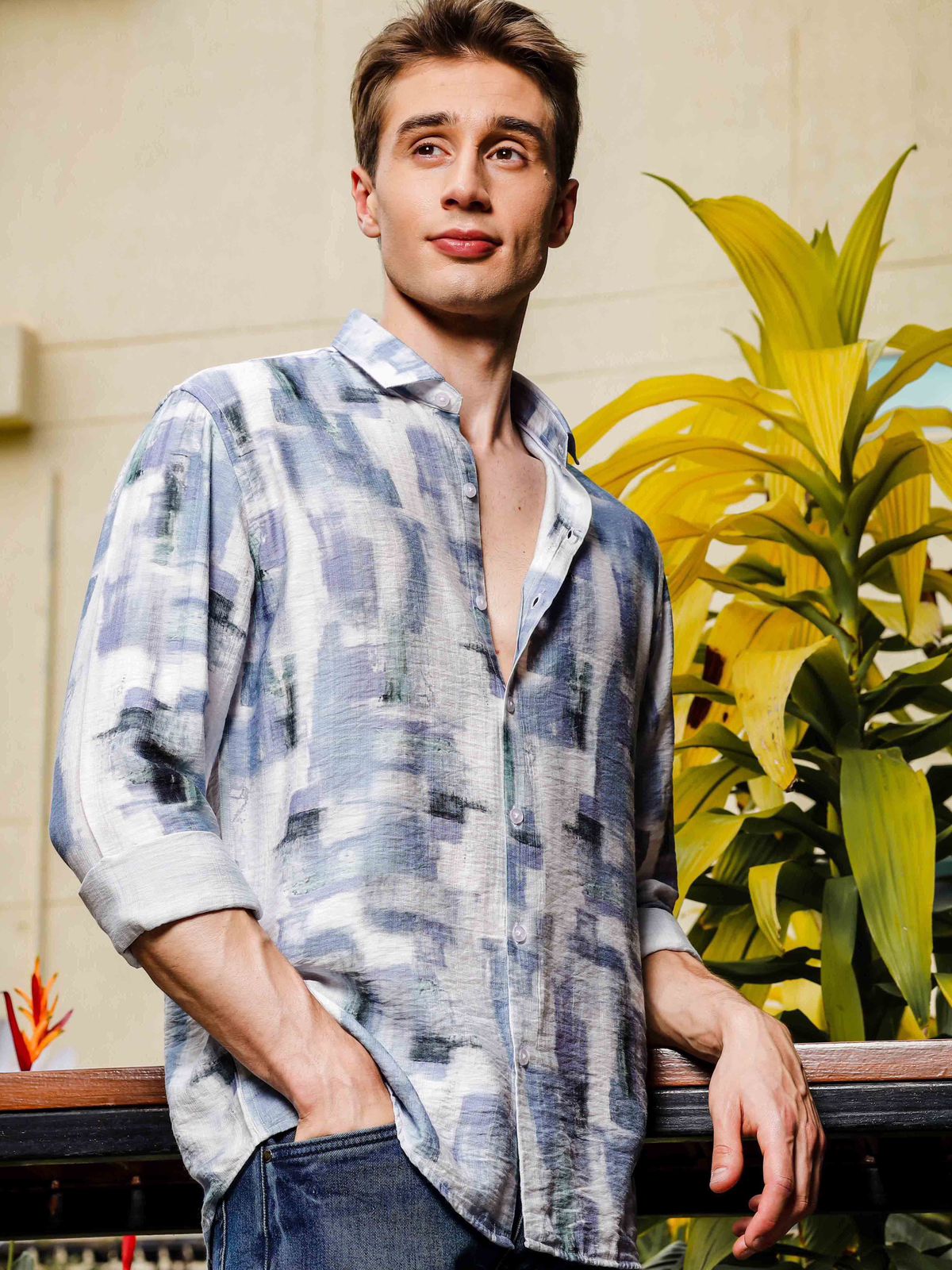Graphic Print Blue Full Sleeve Shirt